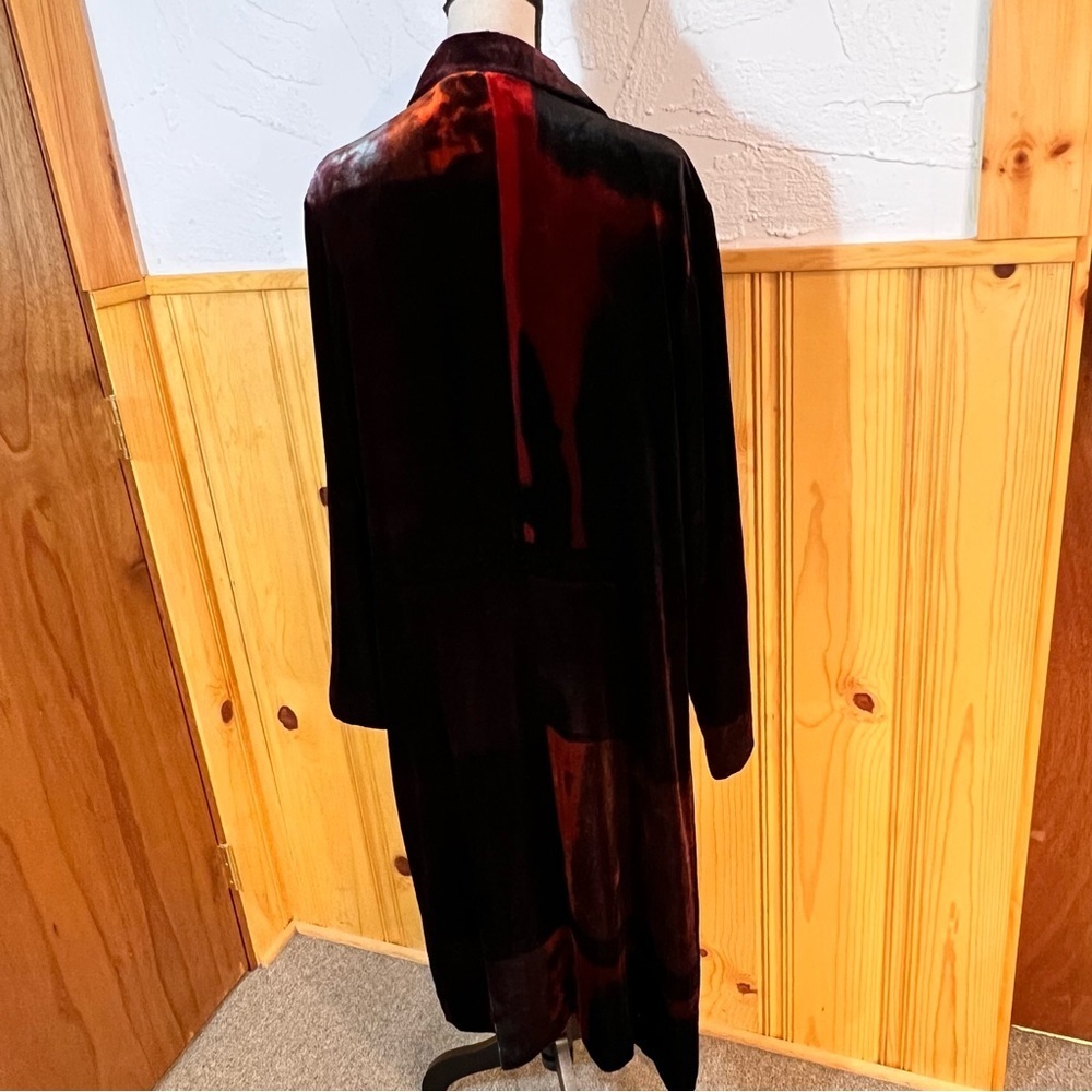 Vintage Harari Maroon Burnout Velvet Duster/Coat Sz-L - Picture 4 of 8